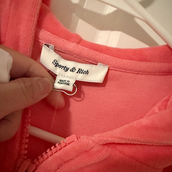 Sporty & Rich Sporty HEALTH CROP VELOUR ZIP-UP HOODIE IN COTTON CANDY size S - Picture 6 of 8